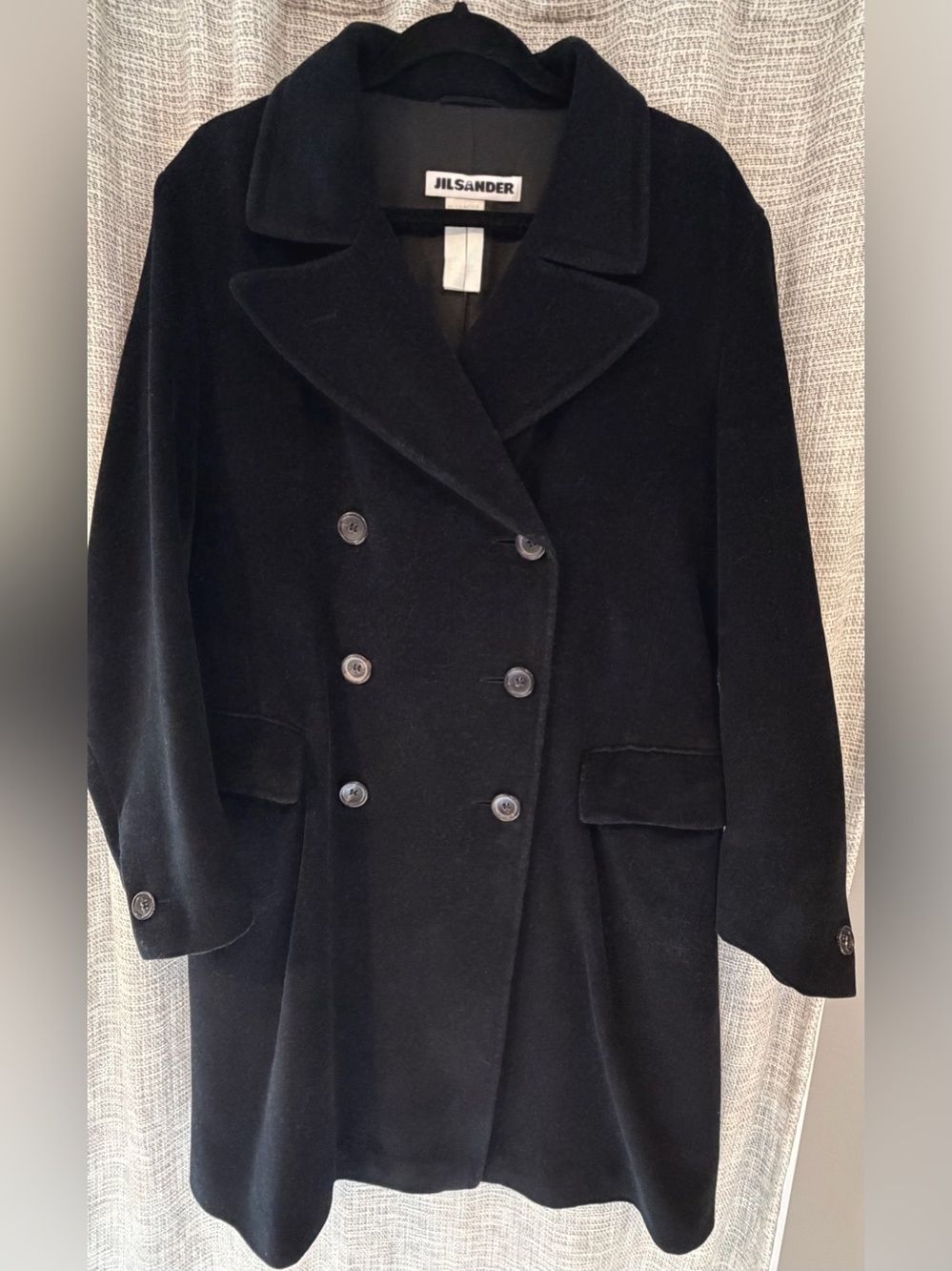 Vintage Jil Sander Black Double Breasted Wool Angora Coat Size 38